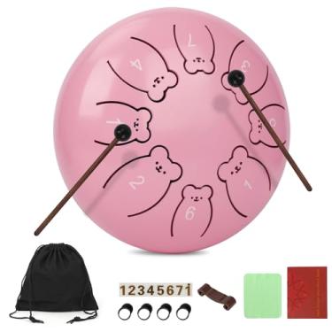 Imagem de JINBAITAI Tambor de língua Bear Steel para crianças, 15 cm, 8 notas, tambor de chuva para jardim externo, instrumento de percussão com marretas, livro de música e bolsa de transporte, presentes de