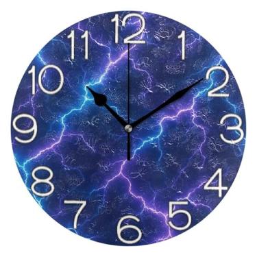 Imagem de GAIGEO Relógio de parede decorativo analógico relógio de cozinha bonito redondo sem tique-taque silencioso, sala de estar decoração de parede moderna azul roxo relâmpago, 25 cm, ponteiros pretos