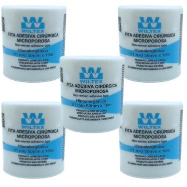 Imagem de Fita Micropore Wiltex Branco 5cm x 10m  Kit com 5 Unidades