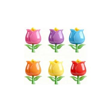 Imagem de Whaline 12 ganchos de cortina de chuveiro de tulipa de primavera, anéis decorativos de haste de chuveiro, flores coloridas, ganchos de cortina de resina para sala de estar, quarto, banheiro