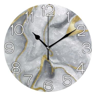 Imagem de Relógio de parede analógico decorativo divertido alimentado por bateria relógio de cozinha fofo, decoração de sala de estar, arte moderna, ouro cinza estético, 25 cm, ponteiros pretos