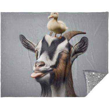 Imagem de Manta macia de pato de cabra engraçado, cobertores de sofá de carro para mulheres, presente 177,8 cm x 139,7 cm, personalizado para sofá