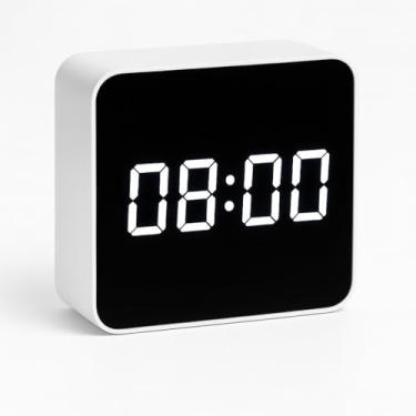 Imagem de Relógio Despertador De Mesa Led Digital A Pilha Com Termômetro e Calendário Luz Noturna Branca Design Moderno e Compacto para Quarto Escritório e Viagem (Branco)
