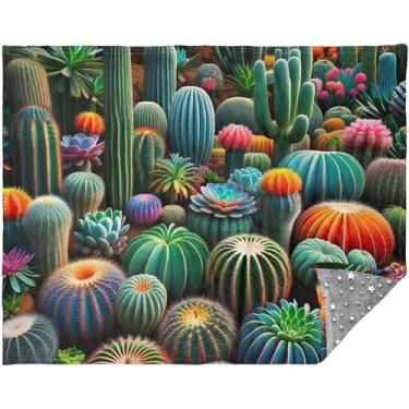 Imagem de Cobertores macios de cacto de suculentas coloridas personalizadas para sofá xadrez cobertores de sofá para mulheres cobertor de sherpa estampado 177,8 cm x 139,7 cm