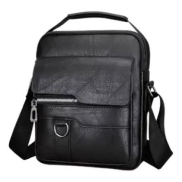 Imagem de Bolsa Transversal Masculina em Couro Sintético, Alça Ajustável, Design Vintage, Disponível em Preto e Marrom (Preto)