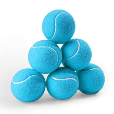 Imagem de PHOEPET Pacote com 6 bolas de tênis para cães, bolas de borracha a granel para brinquedos de mastigação para iniciantes (azul)