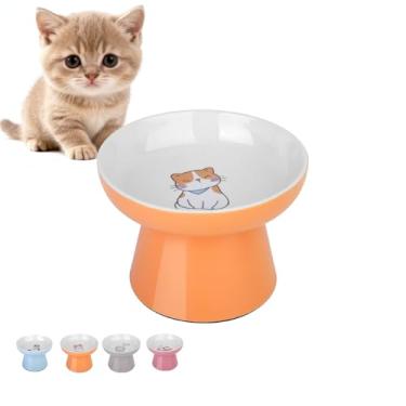 Imagem de Tigelas elevadas de cerâmica para gatos, tigelas elevadas de cerâmica com base antiderrapante, tigela alimentadora de porcelana para gatos de rosto plano e cães pequenos, sem estresse, protege a