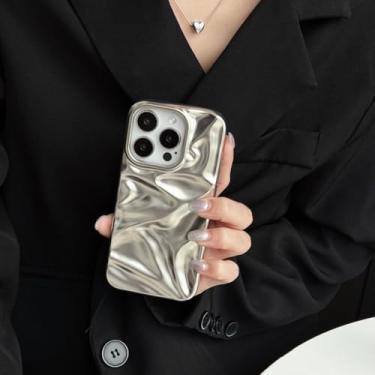 Imagem de Capa de celular luxuosa prateada com efeito 3D enrugado para iPhone 16, 15, 14, 13, 11, 12 Pro Max, fosca, roxa, com ondulações d'água, à prova de choque, prata fosca, para iPhone 16Pro Max