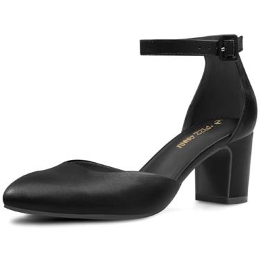 Imagem de PIZZ ANNU Sapato feminino Gilaa bico fechado salto baixo grosso tira no tornozelo casamento negócios bico redondo bloco sapato social, Preto, 41