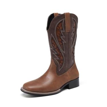 Imagem de MANLADUO Botas caubói ocidentais vintage cano médio sem cadarço casual para uso ao ar livre, Marrom, 45