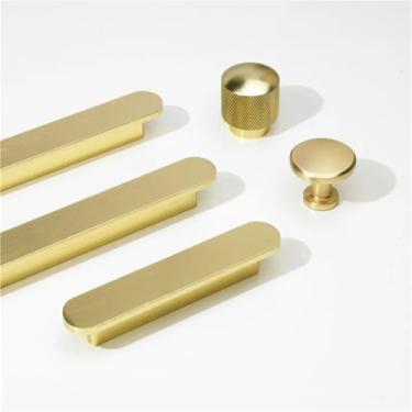 Imagem de HTNAFONI Puxadores de porta de móveis longos escovados dourados de liga de alumínio puxadores de gaveta de mesa puxadores de armário 1 peça (cobre escovado 192 mm)