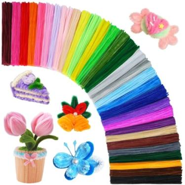 Imagem de GAGANIU Conjunto de 3000 peças de limpadores de cachimbo artesanais – 30 hastes de chenille de cores vibrantes com flores manual em caixa de papelão prática, suprimentos de artesanato flexíveis para