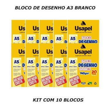 Imagem de Bloco para desenho a3 branco 140g kit 10 unidades com 20f - USAPEL