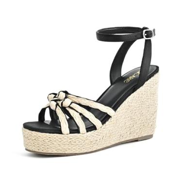 Imagem de SICARE Sandálias de bico aberto para mulheres, alpargatas, plataforma, trançadas, com tiras trançadas, confortáveis, sem cadarço, salto alto, sandálias elegantes com tira ajustável no tornozelo, Preto