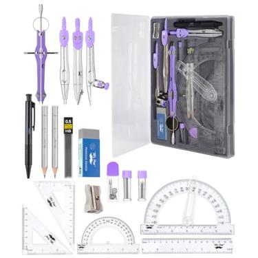 Imagem de Mr. Pen Conjunto geométrico com transferidor de braço oscilante de 15 cm, divisor, conjunto de quadrados, régua, bússolas e transferidor, conjunto geográfico roxo e prata