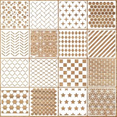 Imagem de Molain 16 peças de estênceis geométricos, estênceis de pintura de textura reutilizáveis para artesanato, modelos de camadas para madeira, parede, móveis, tecido, decoração de tela