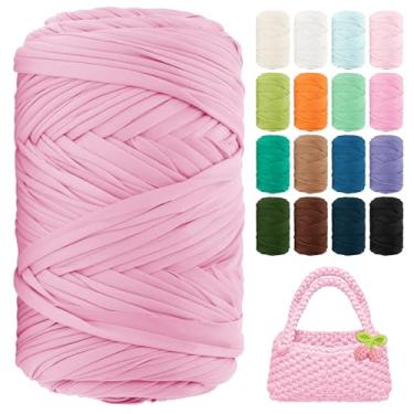 Imagem de Fio de camiseta 130 jardas de crochê para iniciantes 400 g de tecido elástico fios de camiseta grossa para crochê, sacos de tricô, cestas, tapetes, porta-copos, artesanato DIY, decoração de casa (rosa