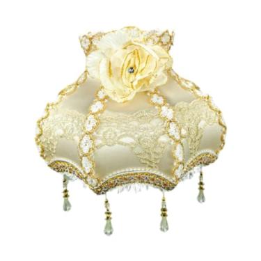 Imagem de IEUDNS Abajur com Franjas, Capa para Luminária de Chão com Base E27, Cúpula de Renda com Contas, Estilo Vintage, Ideal para Cafés, Casa E Sala de Jantar, Amarelo