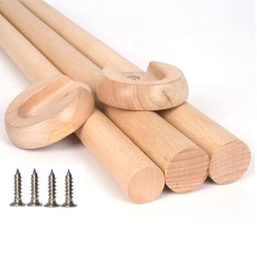 Imagem de 1 haste de madeira para armário de guarda-roupa redonda, poste de armário com suportes de extremidade, corte personalizado no tamanho. Até 149.9 cm de comprimento (tamanho: 2,5 cm * 50 cm)