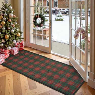 Imagem de GarveeHome Tapete de Natal 5 x 20 cm, lavável na máquina, resistente a manchas, tapete quadriculado com forro antiderrapante, tapete para corredores, cozinha, entrada, quarto, sala de estar, vermelho