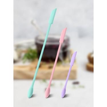 Imagem de 3 espátulas de maquiagem, conjunto de espátulas de silicone, mini espátula pequena para garrafa de alimentos, espátula de beleza, frasco de loção minúsculo raspador para tirar a última maquiagem