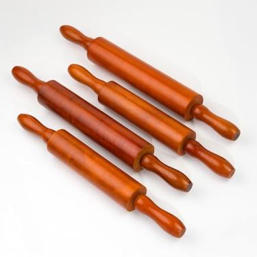Imagem de VieWood Rolo de massa de madeira, conjunto de 4 rolos de massa de madeira para assar pizza, tortas, biscoitos e pastelaria, alças confortáveis