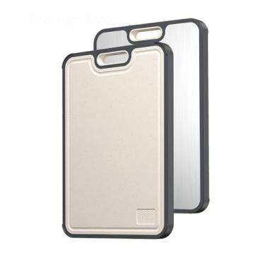 Imagem de TUMPETY Tábua de corte de titânio para cozinha, grau alimentício dupla face, titânio puro e palha de trigo, PP fácil de limpar, tamanho grande 38 × 28 cm