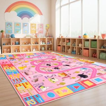 Imagem de Tapete educativo para sala de aula, tapetes para meninos e meninas, quarto de crianças, antiderrapante, lavável, tapete de aprendizagem ABC para sala de jogos, tapete de brinquedo de estrada de