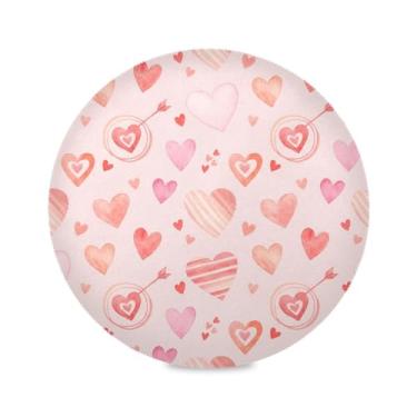 Imagem de Wassud Jogo americano em aquarela com padrão de coração, tapetes redondos para cozinha e jantar, tapetes laváveis e resistentes ao calor, decoração de mesa 39 cm