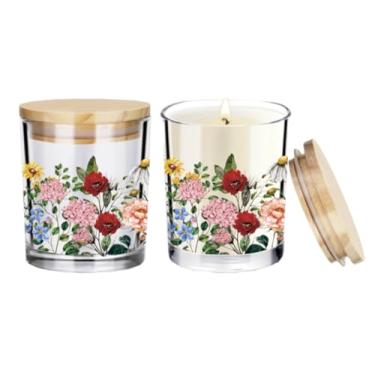 Imagem de Whaline 12 frascos vazios de flores silvestres com tampa de madeira, recipiente de vela de vidro floral para fazer velas, guardar mesa de cozinha, decoração de centro de mesa
