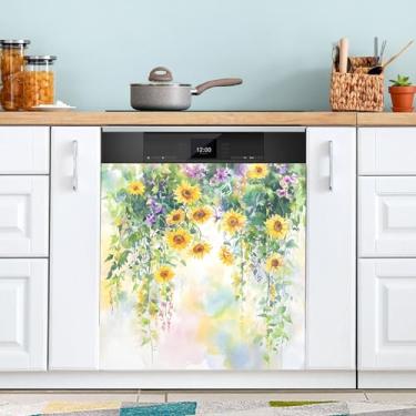 Imagem de SEHANY Capa magnética colorida com flores de jardim Monet para máquina de lavar louça, adesivos magnéticos decorativos antiarranhões para painel de geladeira e lava-louças, decoração de flores de