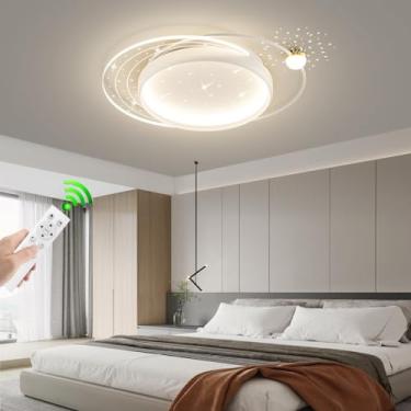 Imagem de Luminária de teto LED moderna para casa, com design oval criativo e exclusivo em metal, com controle remoto, 50W dimerizável, lustre para quarto, sala de estar, sala de jantar e varanda (Bra