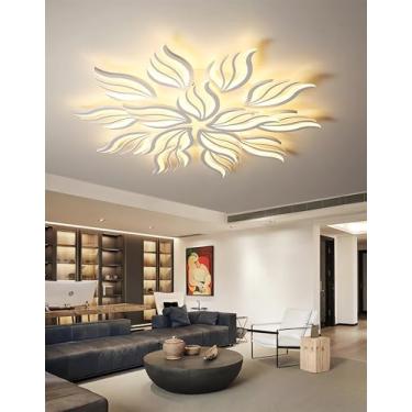 Imagem de Luminária de teto LED moderna e regulável para sala de estar, com controle remoto, em acrílico, para quarto, lustre, iluminação interna para sala de jantar, cozinha e escritório (branca, 15