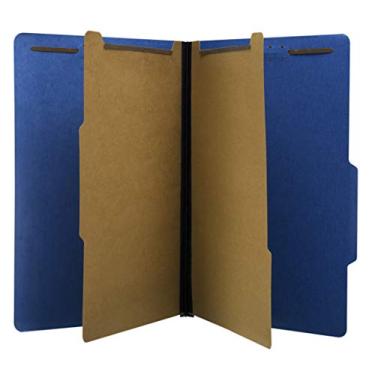 Imagem de The File King Pasta de arquivo divisória azul Pressboard Classification | Tamanho legal - Caixa com 10 | Duas divisores | Seis pinos de fixação duráveis de 5 cm | Aba superior cortada 2/5 | Expansão de 5 cm