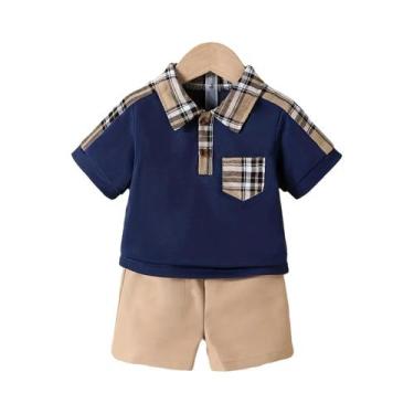 Imagem de Conjunto De Verão Para Menino Com Camisa Xadrez E Shorts 2 Peças Casua