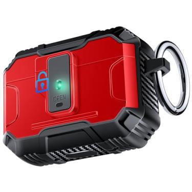 Imagem de Capa blindada resistente para AirPods Pro3 Geração com trava e chaveiro, proteção resistente contra quedas de 360°, abertura de 1-clique e tampa magnética, capa dura AirPods Pro 3ª capa rígida para