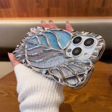 Imagem de HTVJFX Capa protetora de silicone macio para iPhone 16 Plus, com revestimento luxuoso e colorido, estilo folha, (para iPhone 16 Plus/prata)