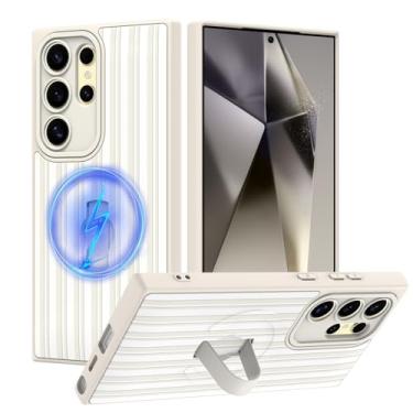 Imagem de tharlet Capa compatível com Samsung Galaxy S24 Ultra com alça de dedo, compatível com MagSafe, linda estampa listrada para mulheres e meninas, capa protetora antiarranhões para Galaxy S24 Ultra