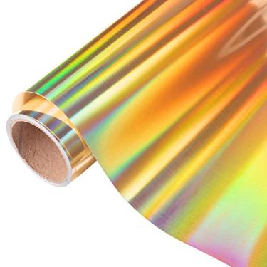 Imagem de VINYL FROG Rolo de vinil holográfico HTV 30.5 cm x 5ft ouro metálico transferência de calor vinil ferro em vinil fácil de cortar e remover ervas daninhas DIY design de prensa térmica para camisetas