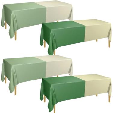 Imagem de PTECDROTS 4 peças de toalhas de mesa verde sálvia nude retangular marrom caramelo toalha de mesa impermeável para casamento, férias na floresta, suprimentos de chá de bebê, 137 x 213 cm