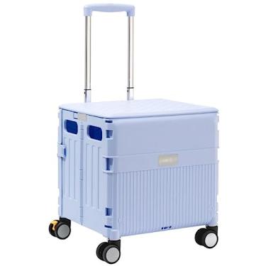 Imagem de Carrinho de compras com rodinhas com alça telescópica, caixa dobrável leve, carrinho de lavanderia com 360 rodas, para viagem (cor: azul, tamanho: 65L)