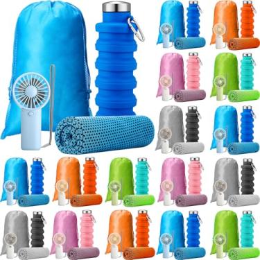 Imagem de Wovnet Conjunto de 16 kits de acessórios de navio de cruzeiro para parque temático e garrafa de água dobrável para ventilador de toalha de refrigeração, bolsa com cordão para verão, parque de