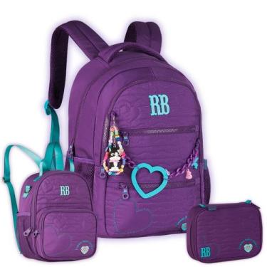 Imagem de Kit Mochila 19" Rebecca Bonbon Mochila P Costas E Estojo Box Cor:Roxo 
