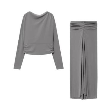 Imagem de Conjunto De Vestido Fashion Com Saia Plissada Em Cor Sólida Estilo Eur