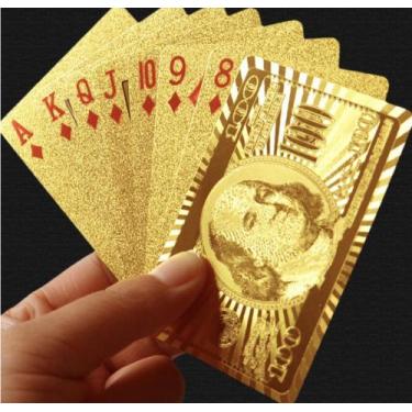 Imagem de Baralho Dourado DÓLAR Folha De Ouro Com 54 Cartas Para Poker Jogos - F