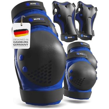 Imagem de SKATEWIZ Equipamento de proteção de patinação para adultos – Smash – Tamanho G em azul e preto – Almofadas de skate para adultos – Joelheiras – Equipamento protetor de skate para adultos