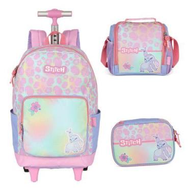Imagem de Kit Mochila Com Rodinhas Escolar Stitch E Angel Original - Luxcel, Ros
