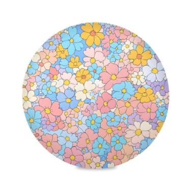 Imagem de STAYTOP Jogo americano redondo com flores pastel, 6 peças, tapetes de mesa antiderrapantes fáceis de limpar para casa, cozinha, churrasco, festa, decoração de mesa