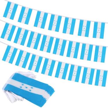 Imagem de Bandeira de Honduras, mini bandeiras hondurenhas pequenas decoração patriótica para festa, sala de aula, eventos esportivos, 90 metros e 30 bandeiras