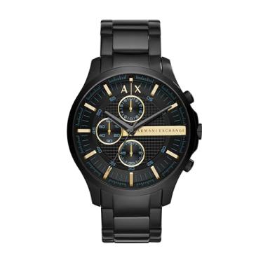 Imagem de A|X Armani Exchange Relógio cronógrafo masculino; relógio masculino com pulseira de couro, aço inoxidável ou silicone, Preto/dourado, Relógio de quartzo, cronógrafo